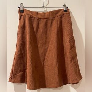 Serisse Solid Corduroy Flare A-Liner Brown Skirt - Mini